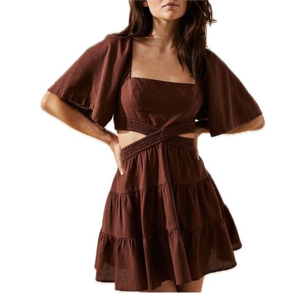 Free People Cut Out Brown Mini Dress Sz M NWT - Picture 1 of 7